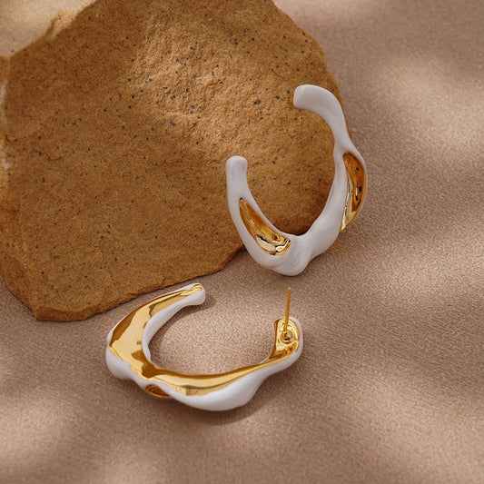 White Enamel & Yellow Gold earrings